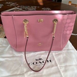 COACH NY 57107 TURLOCK LEATHER GOLD CHAIN TOP ZIP SHOULDER TOTE BAG NWOT Mauve